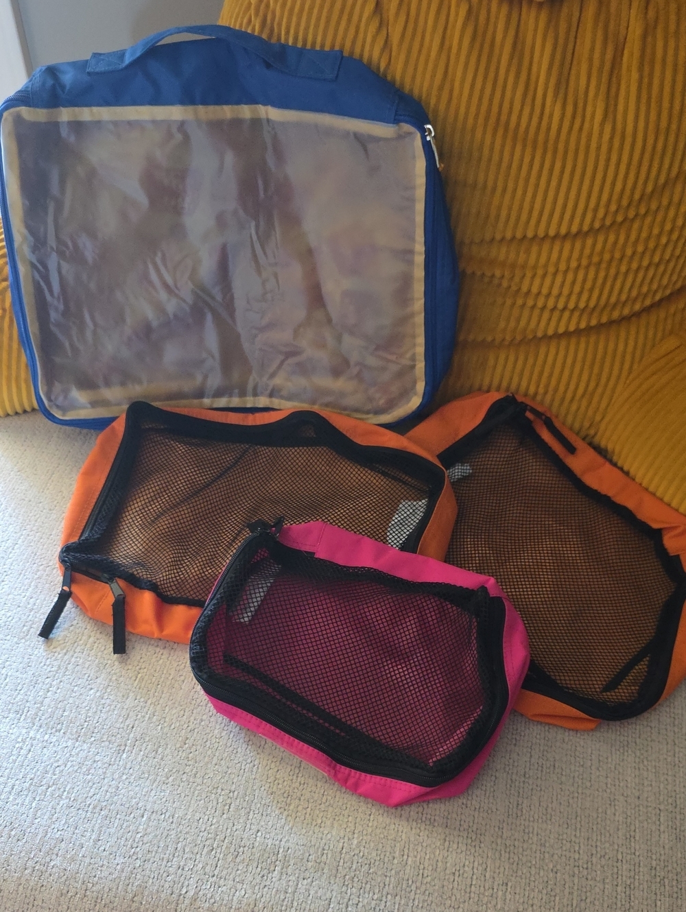 Travel Packing Cubes Set - Pink, Orange, Blue